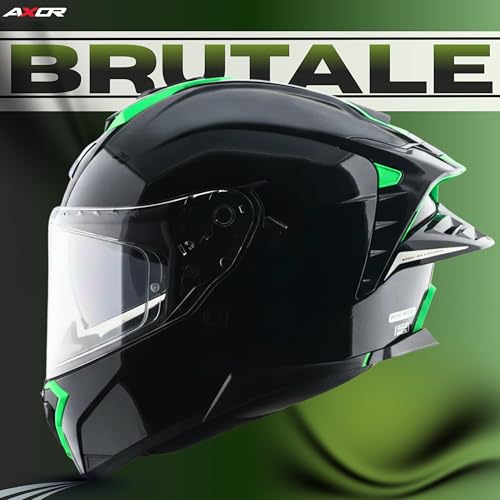 Image of Axor Brutale Corsa Helmet - Dual Spoiler | ECE 22.06, ISI & DOT Certified | Race-Ready Fit with D-Ring & UV-Protected Visor-Black Green, Size:XL