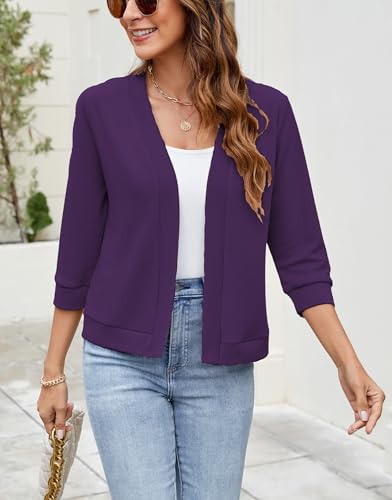 Image of Hount Womens 3 /4 Sleeve Cropped Cardigans Lightweight Casual Open Front Bolero Shrugs Sweaters