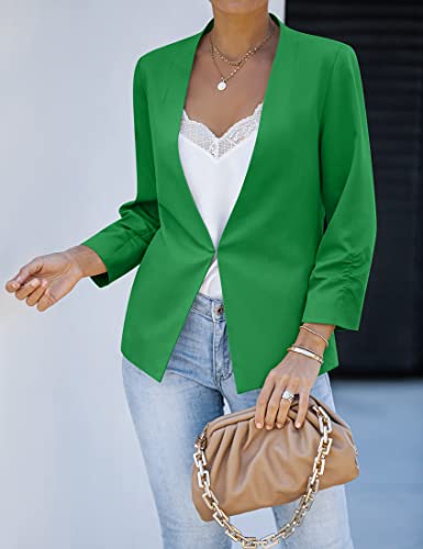 Luvamia Blazers For Women 3/4 Sleeve Dressy Business Work Causal Suit Blazer Jackets Open Front Cardigan Womens Jackets Lightweight Trendy Plus Size Blazers For Women Kelly Green Size Xx-Large #TOP2