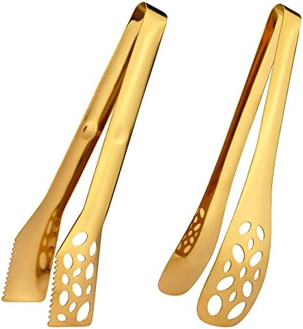 IAXSEE 2 Pack Kitchen Tongs for Cooking 10 Inch Stainless Steel Gold Salad Tongs BBQ Grill Tongs Heavy Duty Metal Tongs Heat Resistant Gold Serving Utensils (Gold)