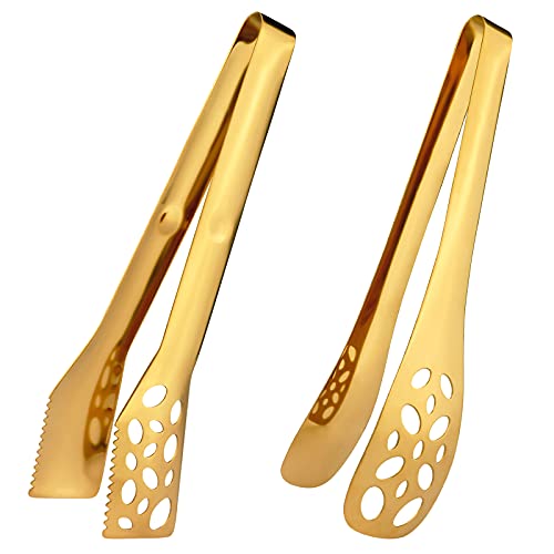Iaxsee 2 Pack Kitchen Tongs For Cooking 10 Inch Stainless Steel Gold Salad Tongs Bbq Grill Tongs Heavy Duty Metal Tongs Heat Resistant Gold Serving Utensils (Gold) #TOP6