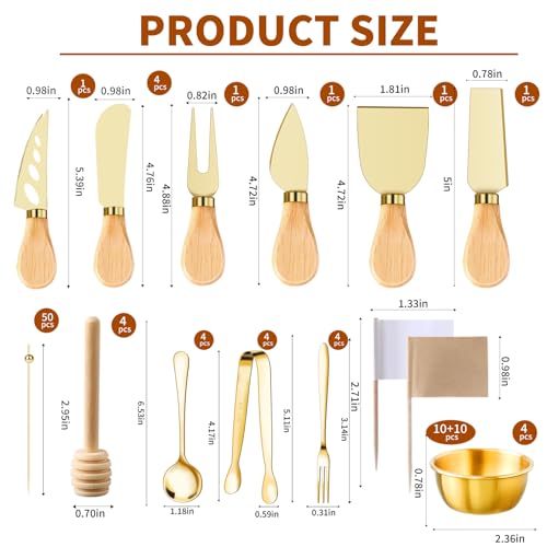 49Pcs Gold Charcuterie Boards Accessories Mini Charcuterie Utensils Cheese Butter Spreader Knives Stainless Steel Cutlery Tongs Spoons Forks Bowls Wooden Toothpicks for Kitchen Wedding Christmas Gift by MDSPLPIY - Image 2