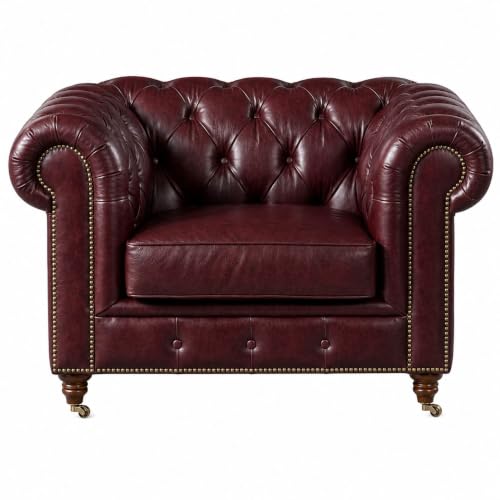 Image of Modern Classic Design Leatherette Luxury Chester Sofa Set with Button Tufted, Sofa for Living Room Home, Office and Lobby, Living Room Set (Burgundy, 1 Seater Sofa)