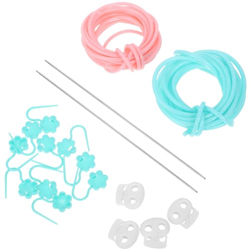 SEWACC Tapones para Agujas de Tejer Flexibles de Plástico Sujetapuntos de Ganchillo 2 Agujeros Tubos Huecos Resistentes en Color Rosa y Verde Agua Herramienta para Bloqueo de Puntos