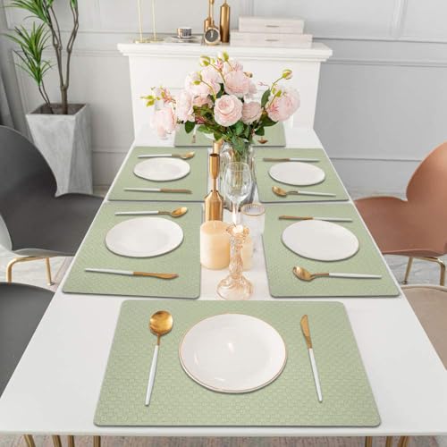 Image of Amazon Brand - Umi PVC Vinyl Foam Design Placemat STPG127 | Heat Resistant, Wipe Clean, Anti-Skid Table Mats for Dining Table, Kitchen & Home Decor (30x45 CM Green Set of 6)