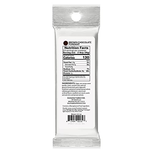 Bakerpan Premium Rolled Brown Fondant for Cake Decorating, Chocolate Flavor - 4.4 Ounces (Made in USA)