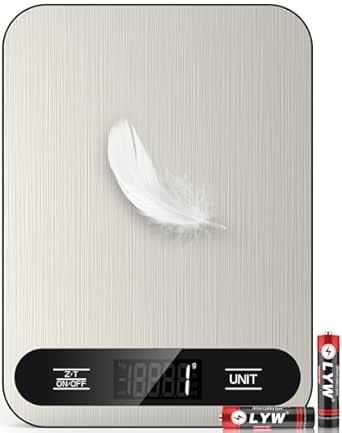 Mik-Nana Food Scale, 22lb Digital Kitchen Scale with 6 Units Tare Function &amp; LCD Display, Stainless Steel Weight Grams and Ounces for Baking, Cooking and Meal Prep (Batteries Included)