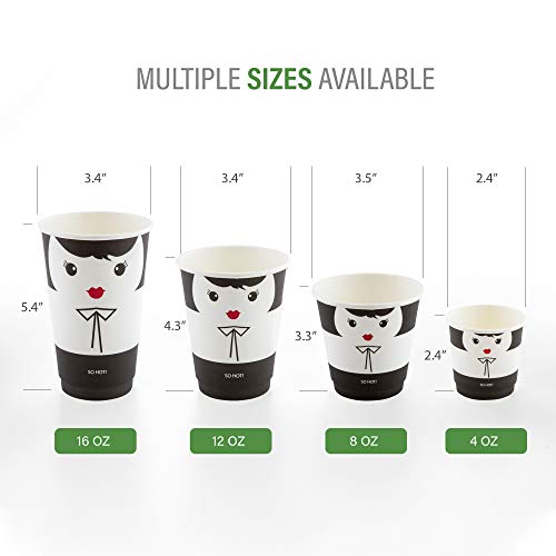 Image of Restaurantware 12 Ounce Disposable Cups, Pack of 500 Double Wall Hot Cups - Lids Sold Separately, Featuring a Madame Print with Black Paper Insulation, Ideal for Serving Tea, Coffee, and More