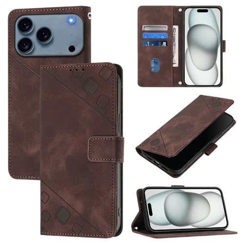 Étui iPhone 17 Air marron avec sangle : pochette portefeuille idéale pour vos sorties