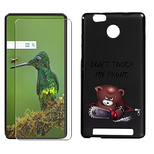 JIENI pour Leagoo Shark 1 (6.0') Coque Cover + Verre trempé Protecteur, Souple Black Housse Étuiss Silicone TPU Case + 9H Verre écran Film Protection - Ours en colère