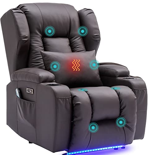 Samery Power Recliner Chair With Massage & Heating, Comfy Sleeper Chair Sofa Electric Recliners Home Theater Seat For Living Room With Cup Holders/Usb Ports/Led Light/Lumbar Pillow/Remote Control #TOP7
