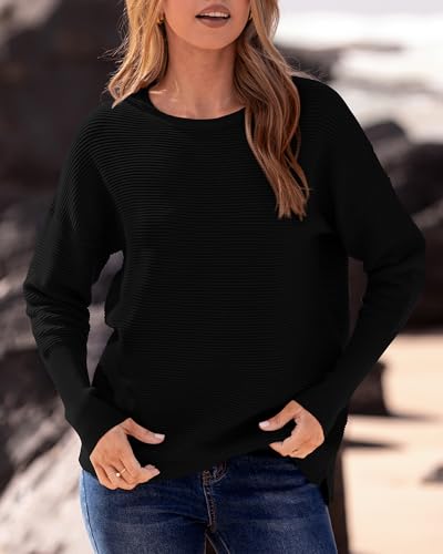 BTFBM Fall Sweaters for Women 2025 Casual Long Sleeve Sweater Striped Loose Fit Pullover Tops