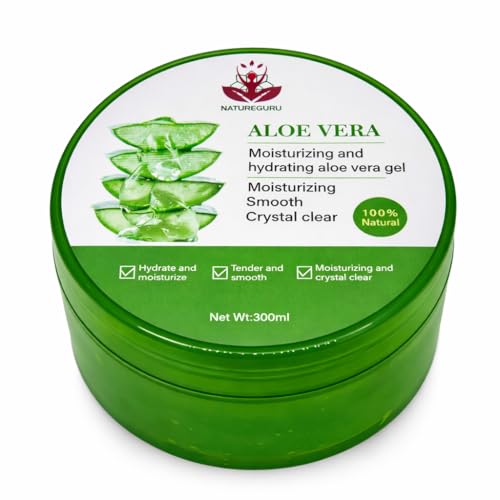 Natural Aloe Vera Gel -Organic Moisturising Cream, Soothing And Hydrating, Sunburn And Scar Repair, Care For Face Body Hair Non Greassy 300Ml