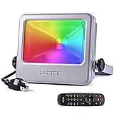 LOFTEK RGB LED Landscape Lights, Nova S 30W Outdoor Light, IP66 Protection and UL Listed Plug, 16 Colors Changing and 6 Levels Adjustable Brightness for Outdoor Decoration, Silver