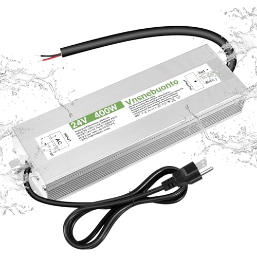 Image of 24V Power Supply 400W, 90-130V AC to 24V DC 16.7A Converter, IP67 Waterproof LED Driver, 24 Volt Low Voltage Transformer, Adapter with 3 Pin Plug for LED Light, Outdoor Indoor Use-Non dimmable