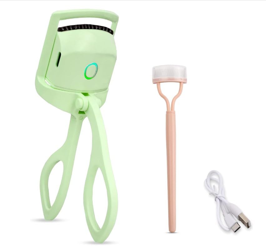 Eléctrico Rizador de Pestañas con Calefacción Recargable USB, Portátil Profesional con 2 Modos de Temperatura e Peine Pestañas con Almohadillas de Silicona, Electric Eyelash Curler (Verde)