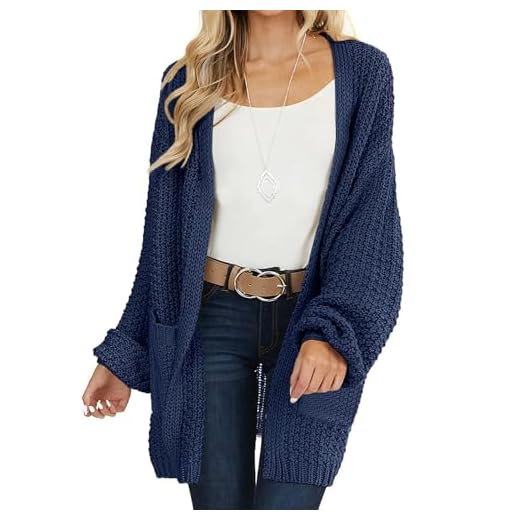 MEROKEETY Women's Open Front Chunky Knit Sweater Oversized Lantern Sleeve Cardigan Outwear Navy