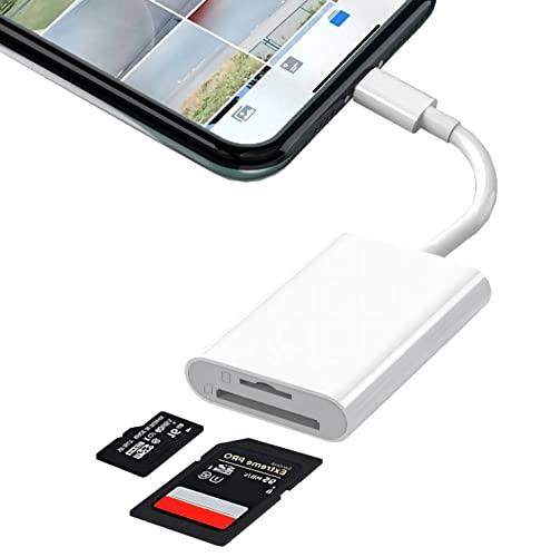 Dual SD Card Reader 3.0 for iPhone iPad,[Apple MFi Certified] Lightning to SD Memory Card Reader Adapter with Dual Card Slot for SLR TF Trail Game Camera Viewer Micro SD Card Reader Plug N Play