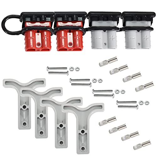 Conector de Batería 50A 600V, Conexión Rápida de Batería, Conector con Manijas y Tapas Protectoras para Coche Furgoneta Motocicleta Caravana Remolque Quitanieves 2 Set
