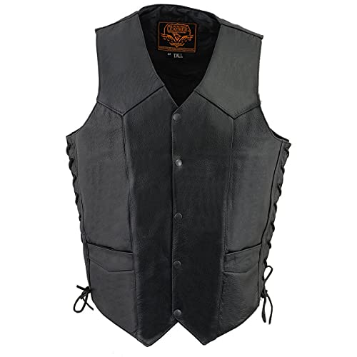 Image of Milwaukee Leather Men's Premium Leather Western Style V-Neck Motorcycle Rider Vest with Front Snap Closure |LKM|ML|SH