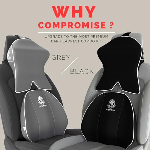 Image of MRRON Series Memory Foam Neck Rest & Extra Lumbar, Relief Pillow, 100% Soft Memory Foam Pillow, Adjustable Strap, Cervical Support for Car Seat. (Black, Spine Support)