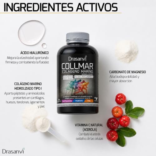 Miniatura 4 de Drasanvi Colageno Marino Hidrolizado+ Magnesio+ Ácido Hialurónico (PACK 3) | Colágeno Articulaciones, Piel y Huesos | 3 × 180 Comprimidos = 90 días | Sabor Vainilla | COLLMAR