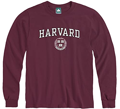 Ivysport Harvard University Crimson Long Sleeve T-Shirt, Crest, Maroon, Large