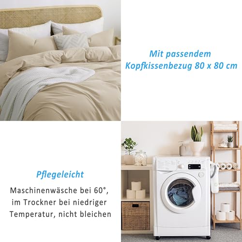 ATsense Bettwäsche 135x200 Baumwolle 2teilig, Stonewashed Bettwäsche-Sets Hell Taupe Ähnlich wie Leinen, Oeko-TEX… – Ansicht 6