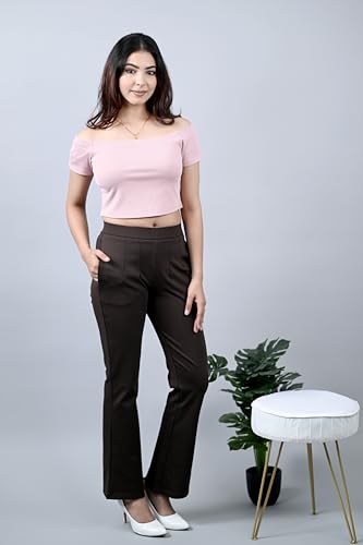 Image of Mlada Bootcut Flare Pants for Women Stretch Cotton Knit Boot Cut Mid Waist Flared Trouser Elastic Waist Band Utility Pockets for Formal Office Work Wear,Travel-Regular /Plus Size