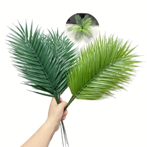 Materiale: piante di palma tropicali artificiali con stelo, grandi foglie verdi realizzate in materiale plastico di alta qualità. Foglie di palma di colore naturale, ecologiche e senza problemi, che possono essere lavate con acqua e non sbiadiscono. Non c'è bisogno di mantenerle o curarle, possono trasformarle in una palma.