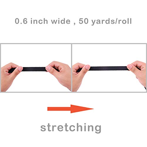 Teemico 50 Yards Black Elastic Foldover Ribbon Stretch Fold Over Foe Elastics For Hair Ties Headbands Making (5/8 Inch Width) #TOP2