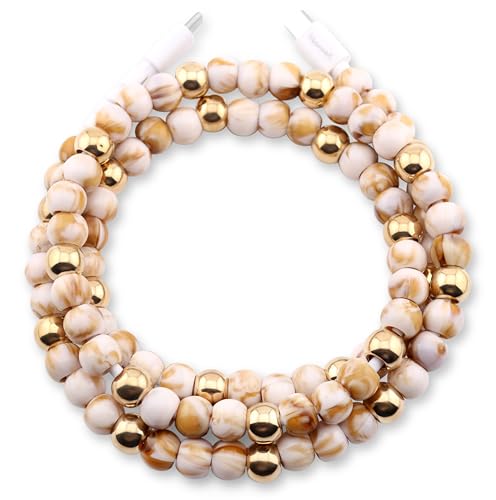 MyfavoriteK Elegant Beaded Phone Charger USB Cable Cute USB-C Charging Cable Colorful 3.3ft Cord for iPhone Smartphones (USB-C to USB-C Marble & Gold)