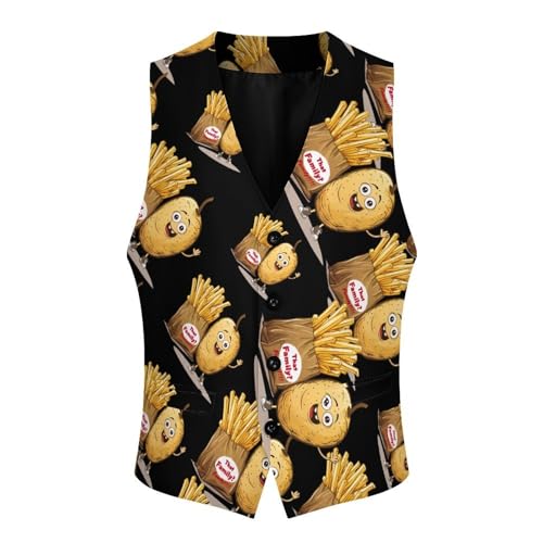 French Fries Potatoes French-fried Men's Suit Vest Waistcoat Vests Formal Dress with 2 Pockets for Business Casual Tuxedo3