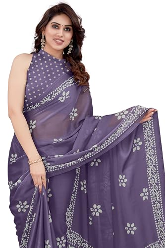 Image of MIRCHI FASHION Saree for Woman Chiffon Batik Printed | Lightweight Daily Wear Women's Office Sari with Blouse Piece (Available in 40 Colours)