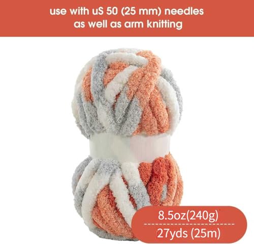 Image of Chunky Chenille Yarn for Hand Knitting 8 Jumbo Pack Jumbo Chunky Yarn for Hand Soft Blanket Knitting, Bulky Thick Fluffy Yarn for Crocheting (Grapefruit Color)