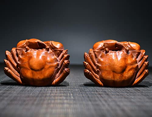 Crabe en buis sculpté main un duo symbolique de réussite - 2