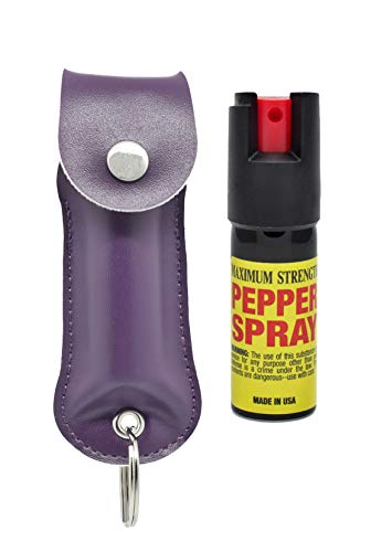 Mini Stun Gun Pepper Spray Combo for Self Defense - Extremely Powerful Stun Gun with Flashlight 1/2 Ounce Police Grade Max Strength 10% Pepper Stream w/Pouch (Purple)