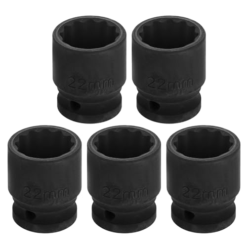 Image of HARFINGTON 5pcs 1 /2 inch Drive x 22mm Shallow Impact Socket 12-Point Metric CR-V Steel Spindle Nut Impact Flip Sleeve for Home Auto Nuts Bolts Repair