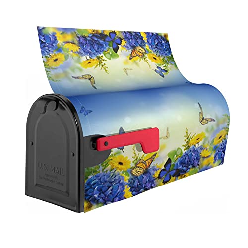 Duduho Spring Butterflies Hydrangeas Daisies Flowers Mailbox Cover Magnetic Mailbox Wraps Post Box Cover Décor 21X18 In #TOP2