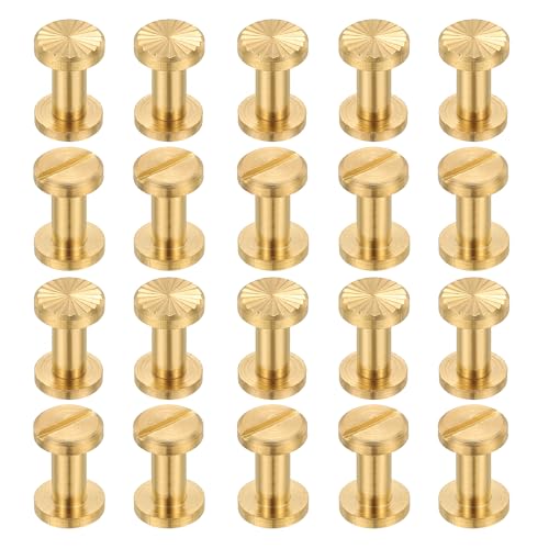 PATIKIL Chicago Screws, 20Pcs 9mmx4mm Brass Chicago Screw Phillips Binding Post Screw Rivets for Leather Belt Scrapbook Photo Albums, Brass
