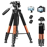Victiv 182 cm Aluminium Camera Tripod, Lightweight and Compact Travel Tripod for DSLR with 3-Way Swivel, 360° Panoramic Ball Head and Phone Holder, Can Be Used for YouTube, Vlog and Video Conferencing