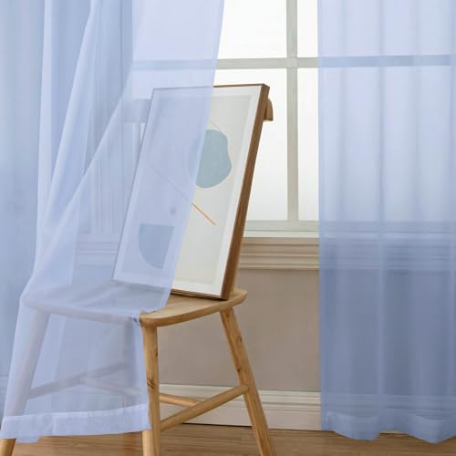 Image of OWENIE Sheer Curtains 96 inches Long 2 Panels Set for Living Room /Bedroom, Rod Pocket Voile Sheer Panel Drapes, Airy Soft Fabric Window Treatments, 2pcs, Each 42 inch W x 96 inch L, Demin