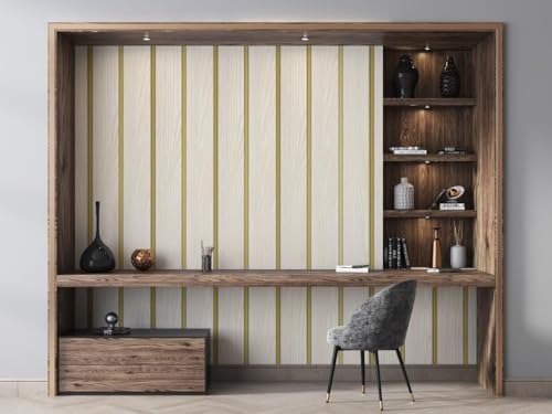 Image of Premium Golden Wooden Self Adhesive 3D Wood Panel Wallpaper Roll Waterproof Peel and Stick Vinyl Wall Sticker for Living Room, Bedroom, Cabinet & Furniture Decor (45 x 300 cm)