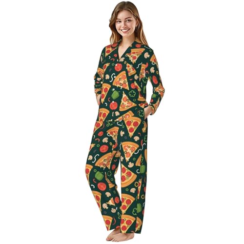 Image of Women'S Long Sleeve Pajama Set Soft Loungewear Button-Down Top & Elastic Waist Pants S- 2XL