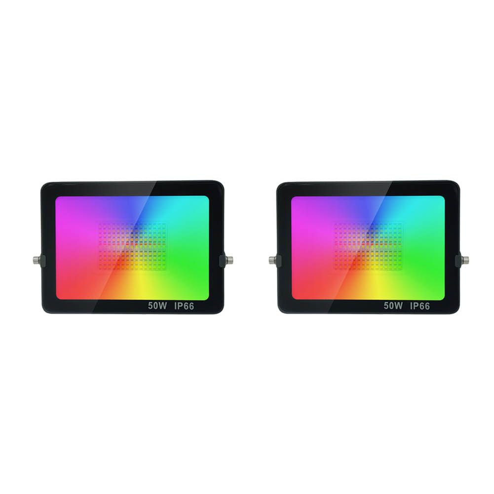 LED Inteligente de 50 W, Resistente Al Agua IP66, Paquete de 2, Cambio de Color RGB, Control Bluetooth+WiFi, Adaptador de Corriente de la UE para Paisaje, Enchufe de la UE EU Plug