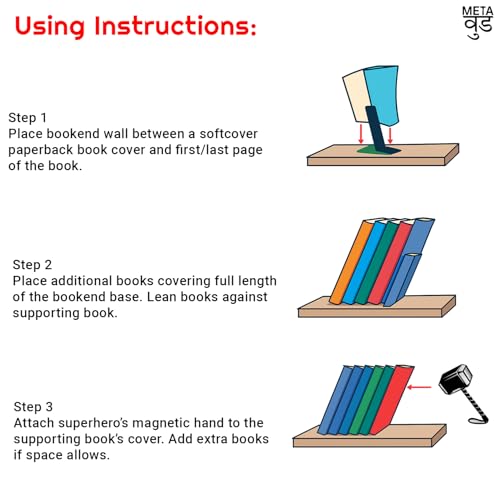 Image of Superhero Book Ends | Illusion Metal Bookends for Desk | Book Holder for Home Decorative - Gift for Book Lovers and Home Decor | Desk Accessories for Study Room (Thor)