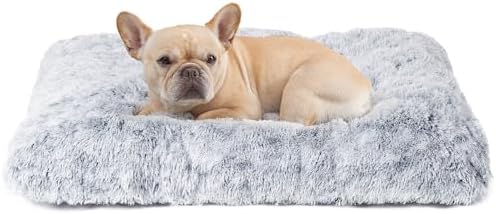 EHEYCIGA Crate Dog Beds Large Washable Mattress, Fluffy Calming Dog Bed Anti Anxiety, Pet Bed Cushion with Anti-Slip Bottom, Grey, 90x60x10cm