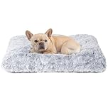 EHEYCIGA Calming Dog Bed Medium, Fluffy Anti Anxiety Washable Cushion Bed for Crate, Dog Mat Mattress with Anti-Slip Bottom, Grey, 75x50x7.5cm