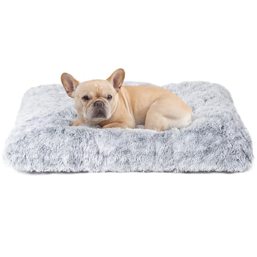 EHEYCIGA Fluffy Dog Crate Bed for Medium Dogs, Plush Faux Fur Dog Crate Pad, Calming Anti Anxiety Medium Dog Bed for Crate, Washable Soft Warm Dog Crate Mat with Non-Slip Bottom