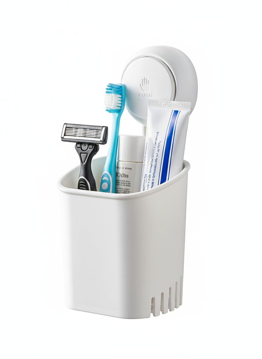 HOME&I 吸盤歯ブラシホルダーとシャワーキャディ – ドリル不要 取り外し可能 強力な吸盤 自動排水設計 バスルーム&キッチン用 – 歯磨き粉、カミソリ、食器を収納可能